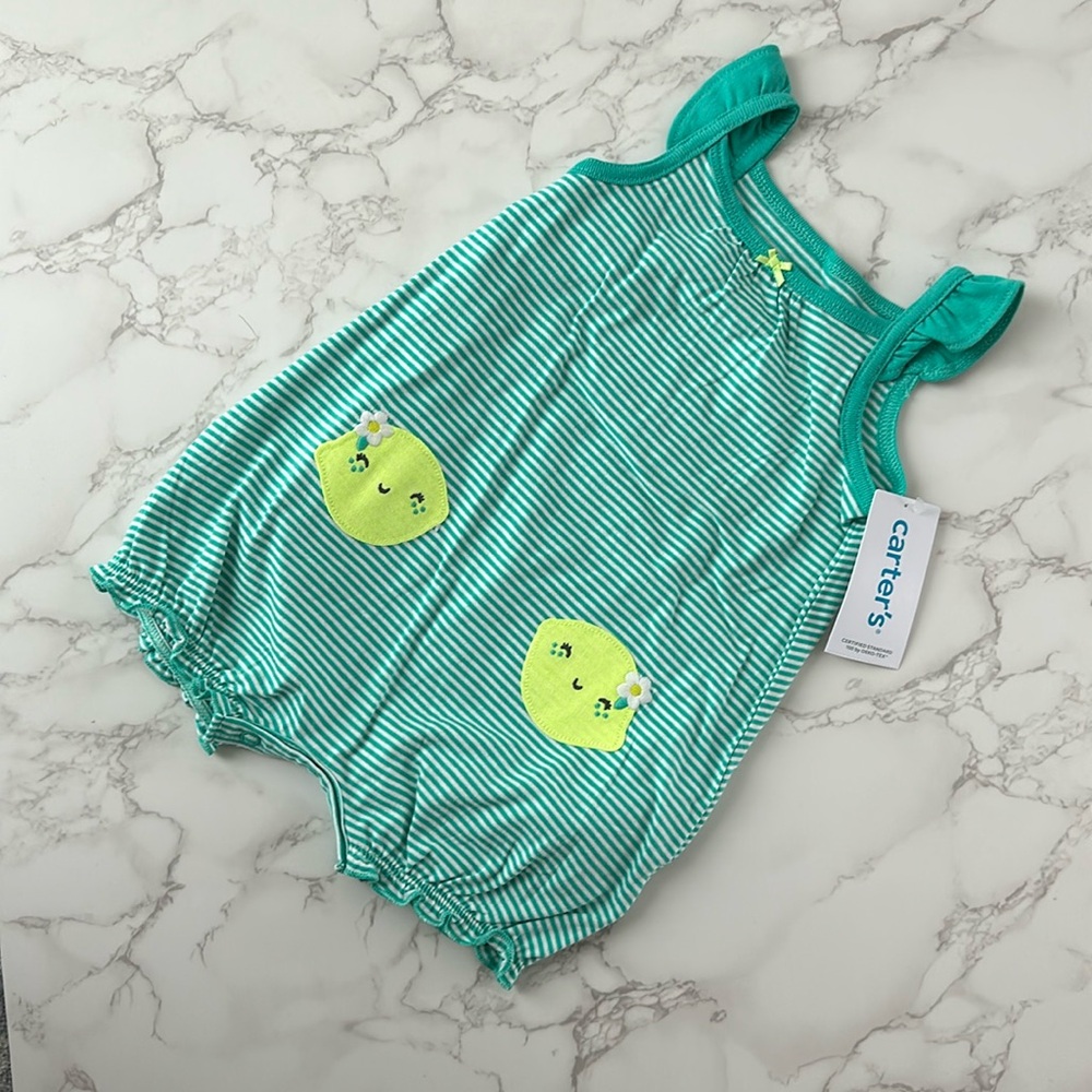 NWT Lime Striped Green Romper // Carters 6m